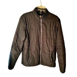 Izod Mens Size Medium Quilted Puffer Jacket Coat Black Full Zip Front Pockets
